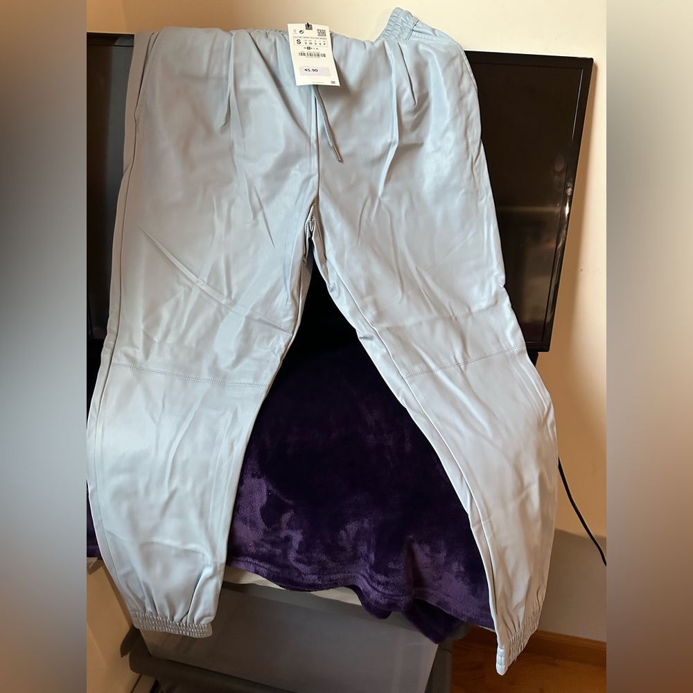 Light blue, brand new leather sweatpants, ZARA size S